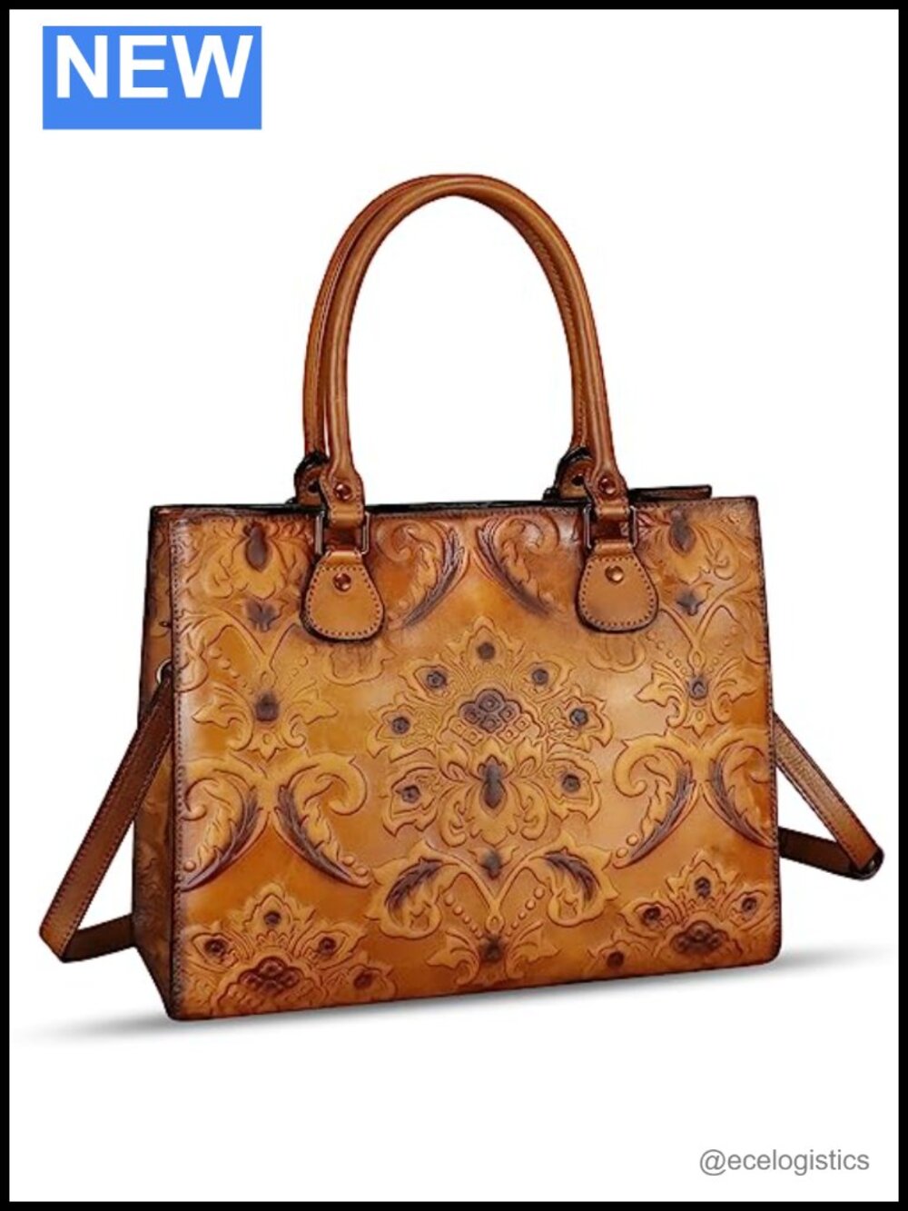 Genuine Leather Tote Bag for Women Embossed Top Handle Shoulder Handbag
